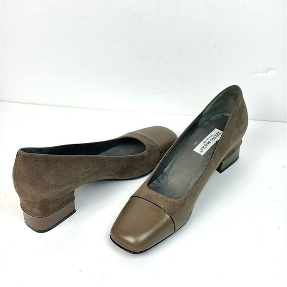 Bruno Magli Italy Suede Leather Taupe Shoes Pumps Heels Square Toe size US 7 - Picture 2 of 14